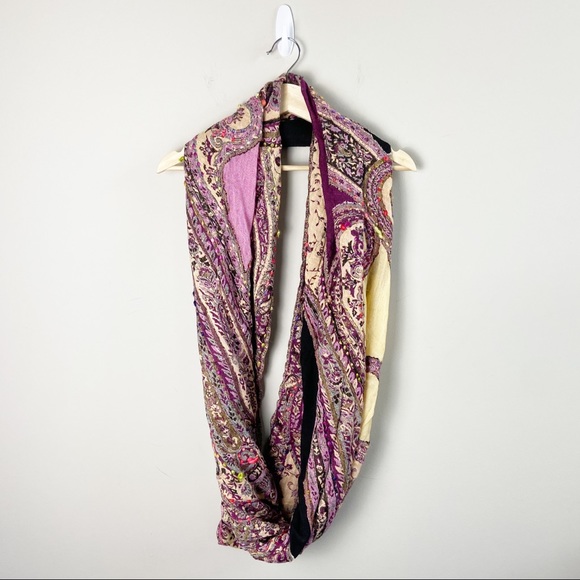 Boho Magenta and Cream Printed Infinity Scarf - Picture 1 of 4